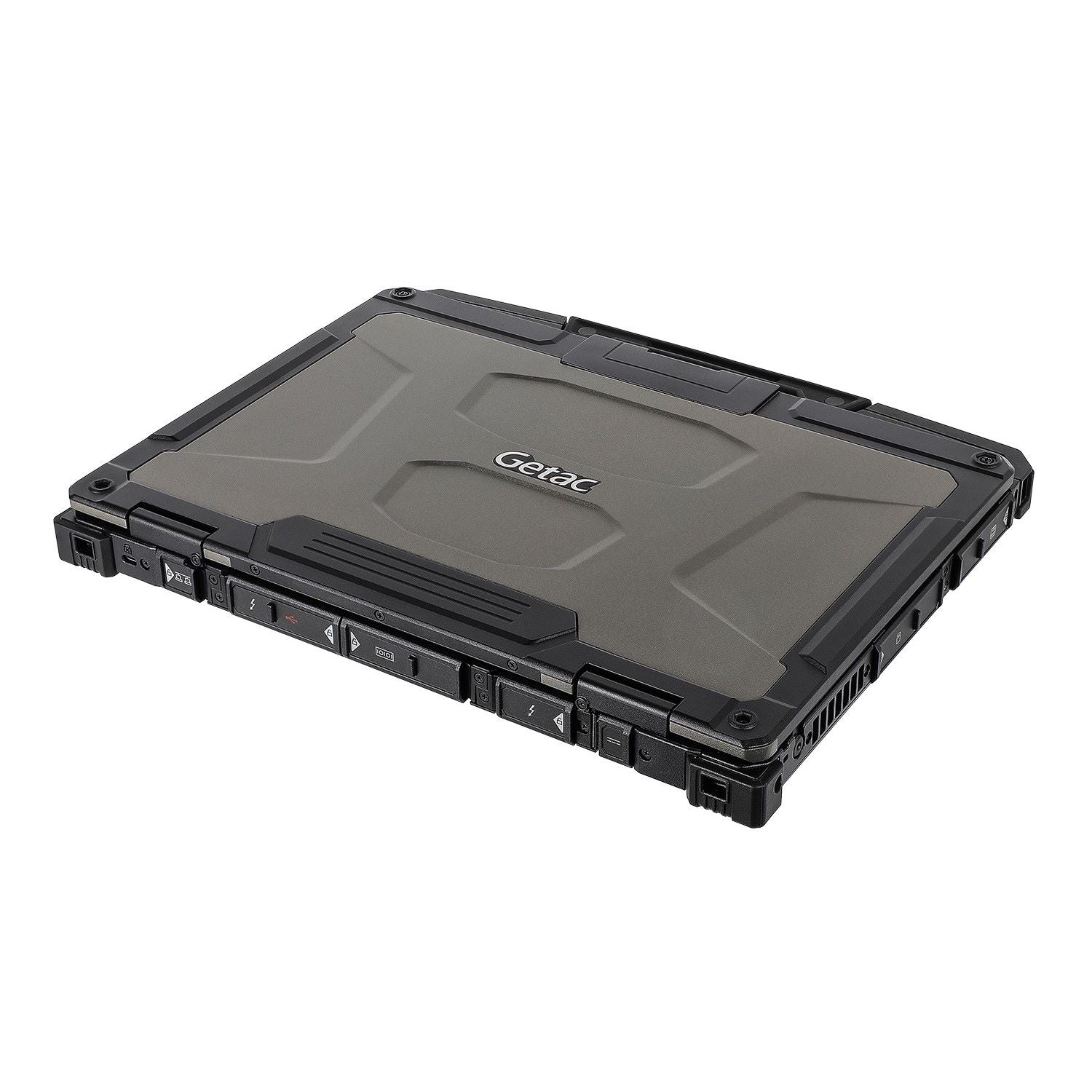 Robuster Laptop Getac B360 G3, zugeklappt, von hinten